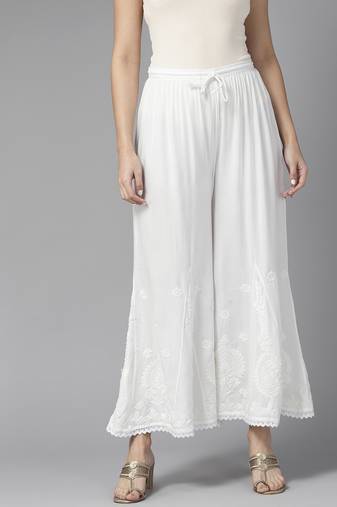 Hand embroidered white rayon lucknowi chikankari palazzo