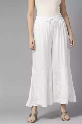 Hand embroidered white rayon lucknowi chikankari palazzo