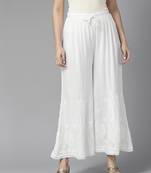 Hand embroidered white rayon lucknowi chikankari palazzo