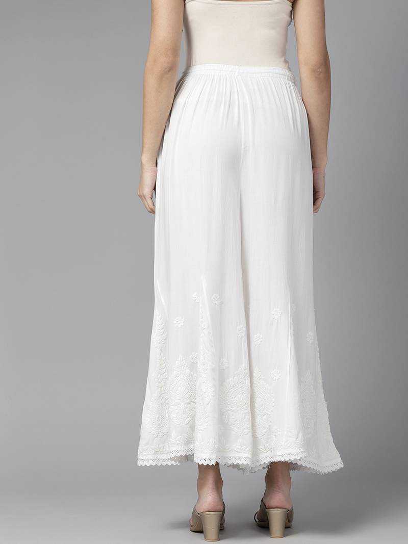 Hand embroidered white rayon lucknowi chikankari palazzo