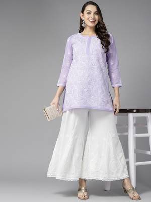 Hand embroidered white rayon lucknowi chikankari palazzo 4