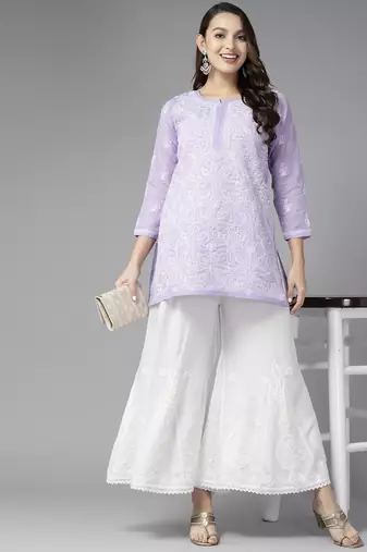 Hand embroidered white rayon lucknowi chikankari palazzo