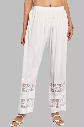 Hand embroidered white rayon lucknowi chikankari palazzo