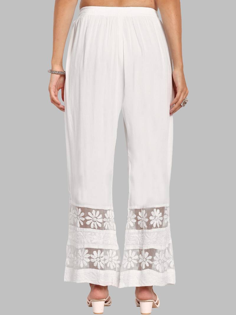 Hand embroidered white rayon lucknowi chikankari palazzo