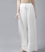 Hand embroidered white rayon cotton lucknowi chikan palazzo