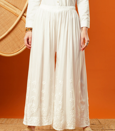 Hand embroidered white rayon lucknowi chikankari palazo