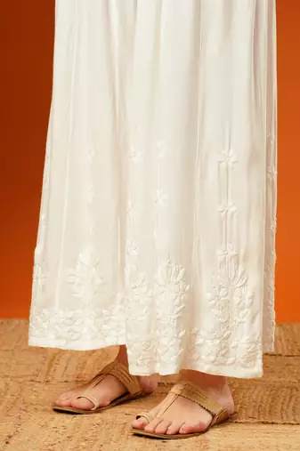 Hand embroidered white rayon lucknowi chikankari palazo