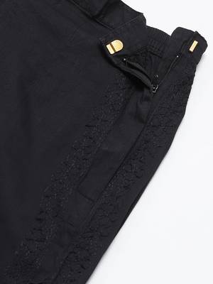 Hand embroidered black cotton lucknowi chikankari trouser 5