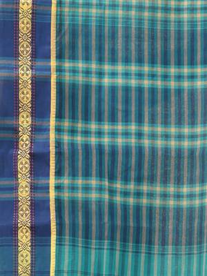 Teal bengal tant pure cotton saree with zari border 4