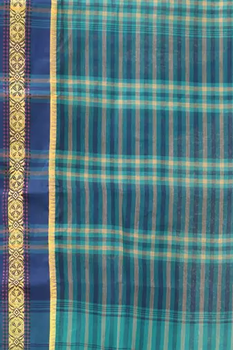Teal bengal tant pure cotton saree with zari border