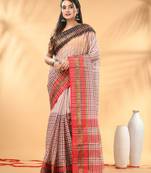 White bengal tant pure cotton saree with zari border