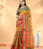Yellow bengal tant pure cotton saree with zari border