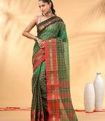Green bengal tant pure cotton saree with zari border