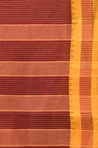 Maroon bengal tant pure cotton saree with yellow border