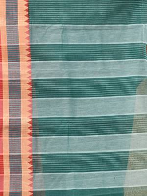 Teal bengal tant pure cotton saree with red border 4