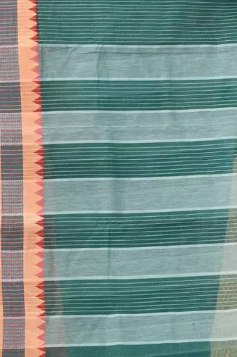 Teal bengal tant pure cotton saree with red border