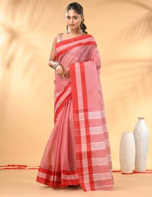 Red bengal tant pure cotton saree with red border 1