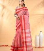 Red bengal tant pure cotton saree with red border