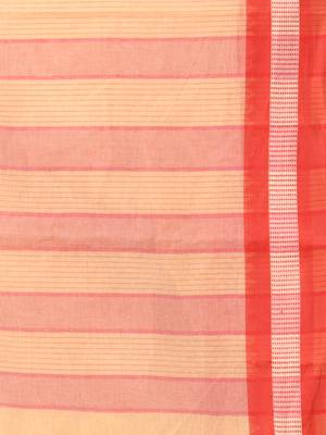 Beige bengal tant pure cotton saree with red border 4