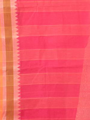 Pink bengal tant pure cotton saree with yellow border 4