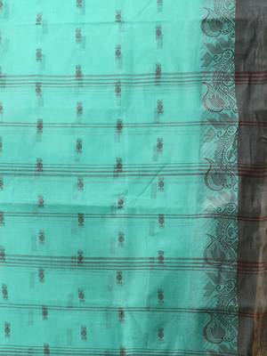 Mint green tant pure cotton saree with charcoal woven border 4