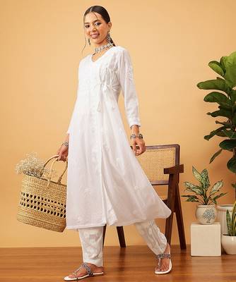 Hand embroidered white georgette lucknowi chikankari palazzo 6
