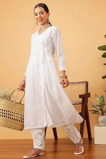 Hand embroidered white georgette lucknowi chikankari palazzo