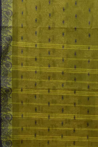 Olive green tant pure cotton saree with navy blue woven border