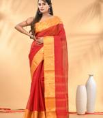 Red tant pure cotton saree with zari border