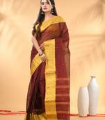 Maroon tant pure cotton saree with zari border