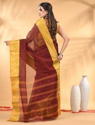 Maroon tant pure cotton saree with zari border 3