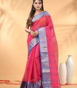 Pink tant pure cotton saree with zari border