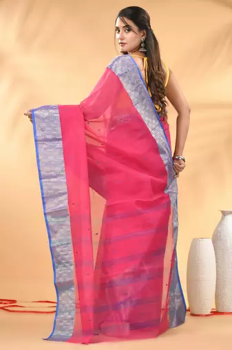 Pink tant pure cotton saree with zari border