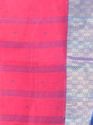 Pink tant pure cotton saree with zari border 4