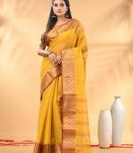 Yellow tant pure cotton saree with zari border