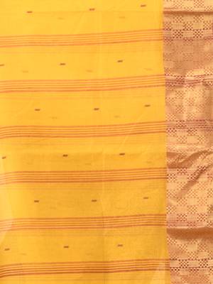 Yellow tant pure cotton saree with zari border 4