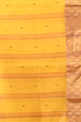 Yellow tant pure cotton saree with zari border