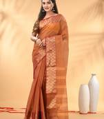 Brown tant pure cotton saree with zari border