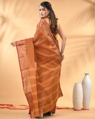 Brown tant pure cotton saree with zari border 3