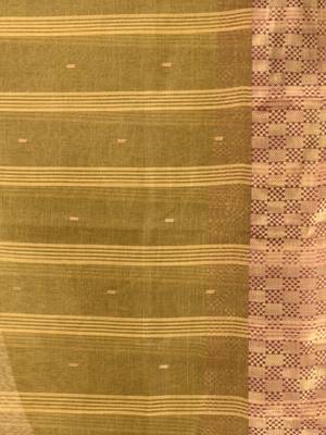 Olive green tant pure cotton saree with zari border 4