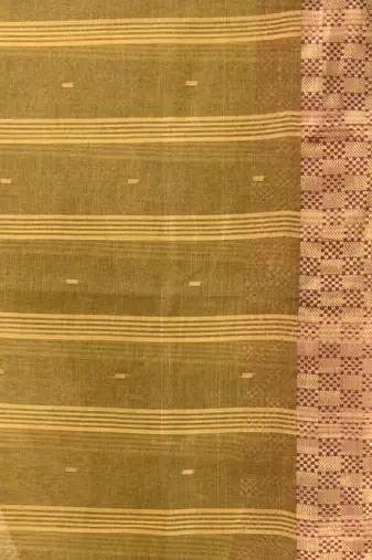 Olive green tant pure cotton saree with zari border