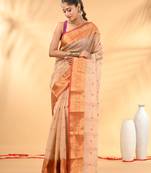 Beige tant pure cotton saree with zari border