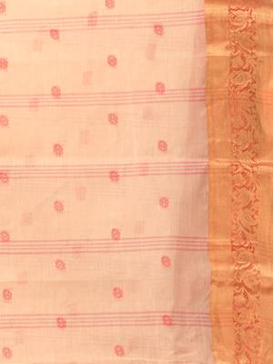 Beige tant pure cotton saree with zari border 4