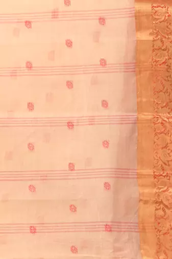 Beige tant pure cotton saree with zari border