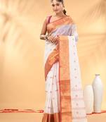 White tant pure cotton saree with zari border