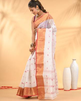 White tant pure cotton saree with zari border 2