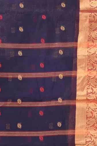 Navy blue tant pure cotton saree with zari border