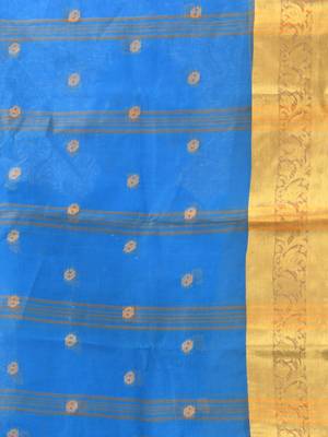 Sky blue tant pure cotton saree with zari border 4