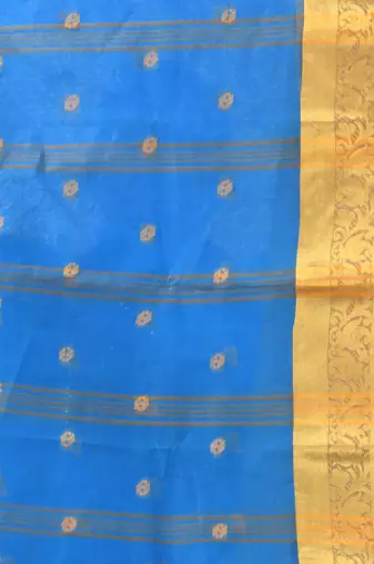 Sky blue tant pure cotton saree with zari border
