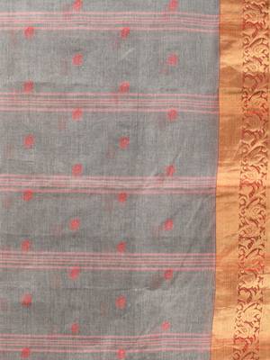 Grey tant pure cotton saree with zari border 4